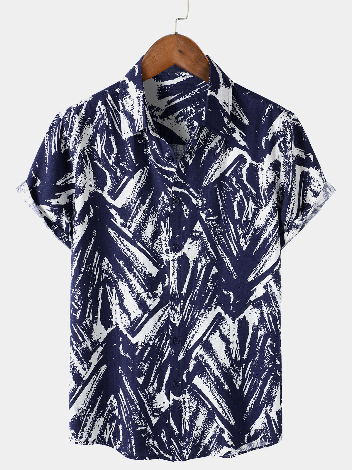 Chemise Homme Bleu Marine à Manches Courtes à Imprimé Géométrique Abstrait