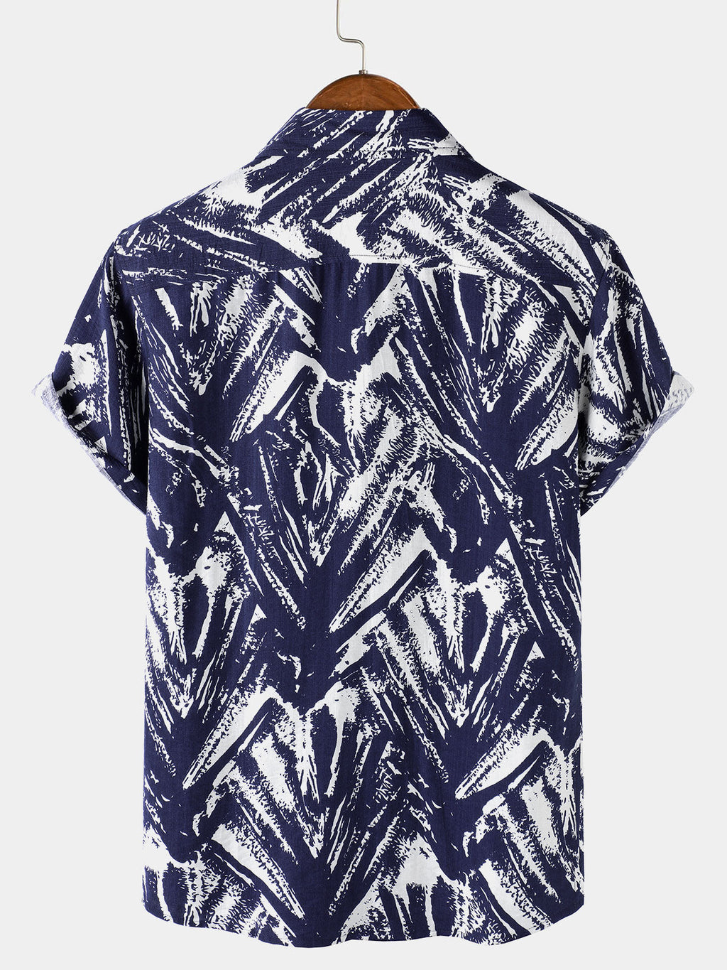 Chemise Homme Bleu Marine à Manches Courtes à Imprimé Géométrique Abstrait