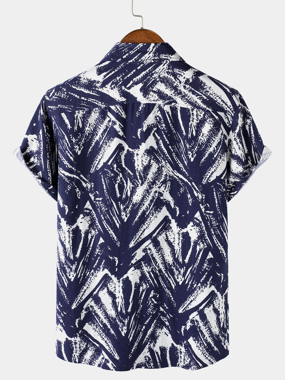 Chemise Homme Bleu Marine à Manches Courtes à Imprimé Géométrique Abstrait