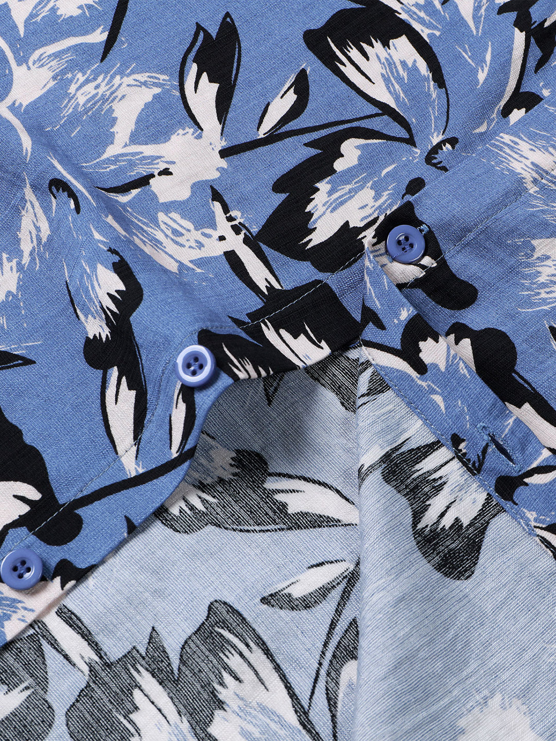 Chemise Homme Tropicale Bleue à Fleurs Manches Courtes Boutonnée