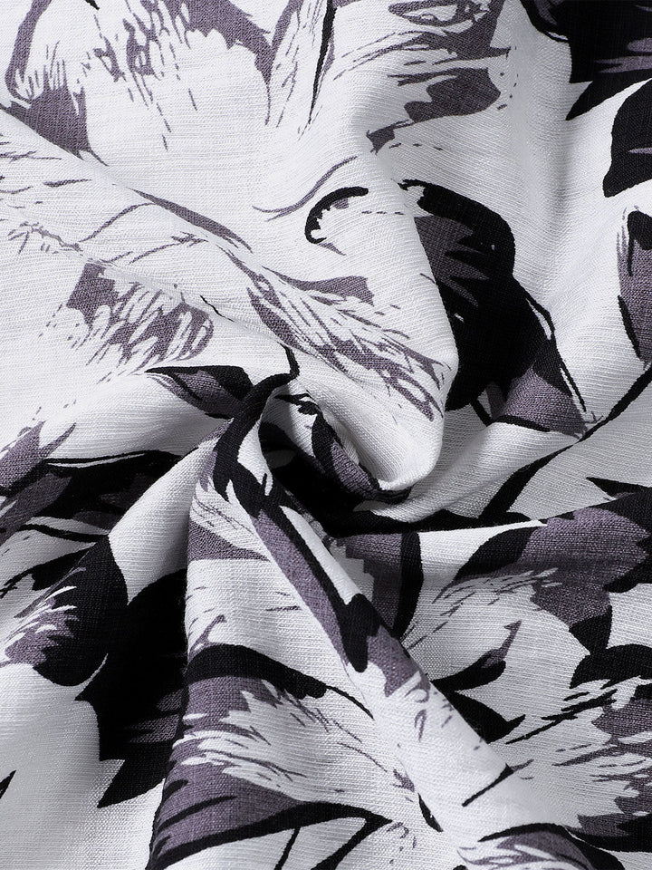 Chemise Homme Tropicale Blanche à Fleurs Manches Courtes Boutonnée