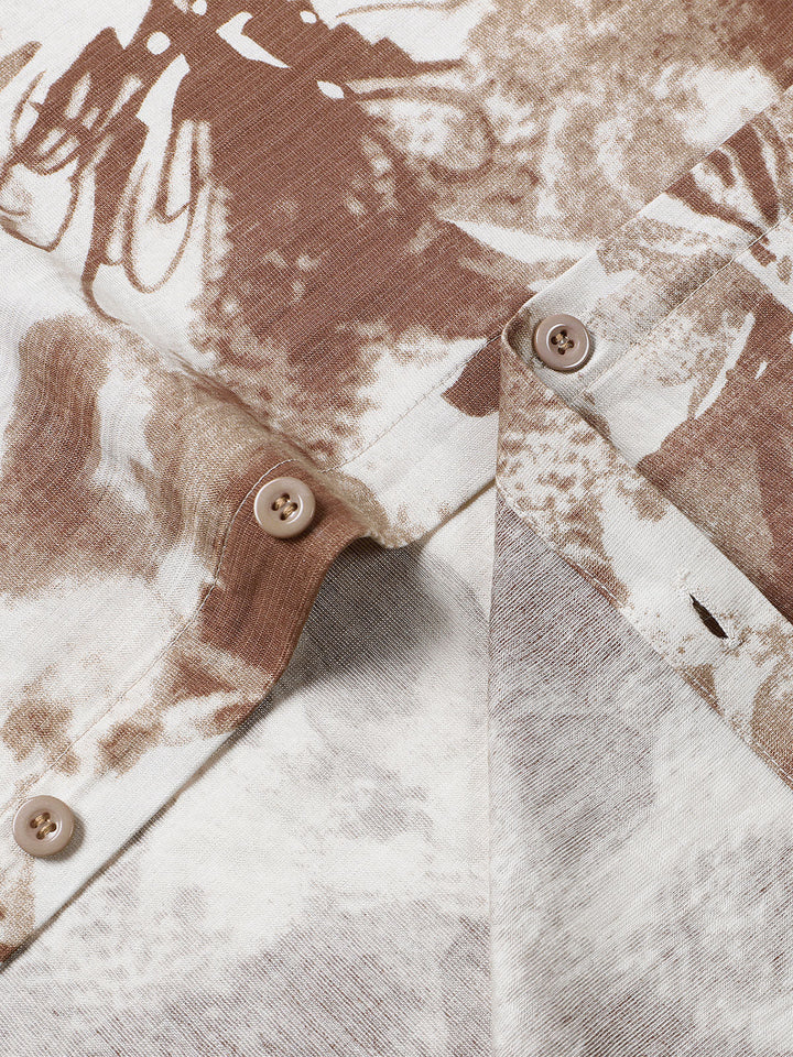 Chemise Homme à Boutons Manches Courtes à Imprimé Floral Abstrait Style Camp
