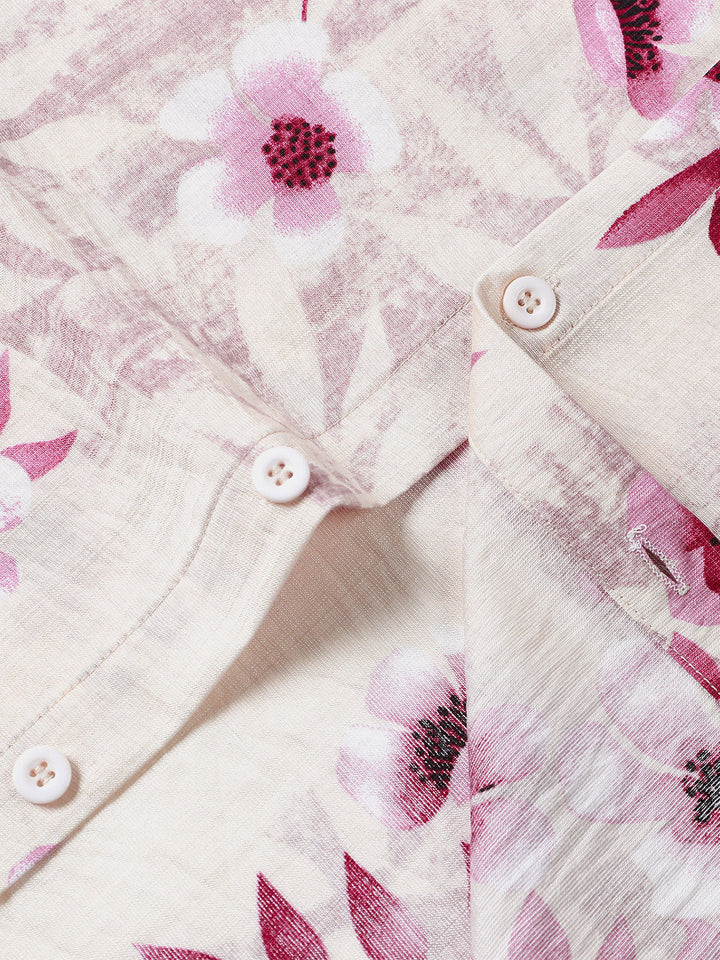 Chemise Homme Rose à Fleurs de Vacances Manches Courtes Boutonnée