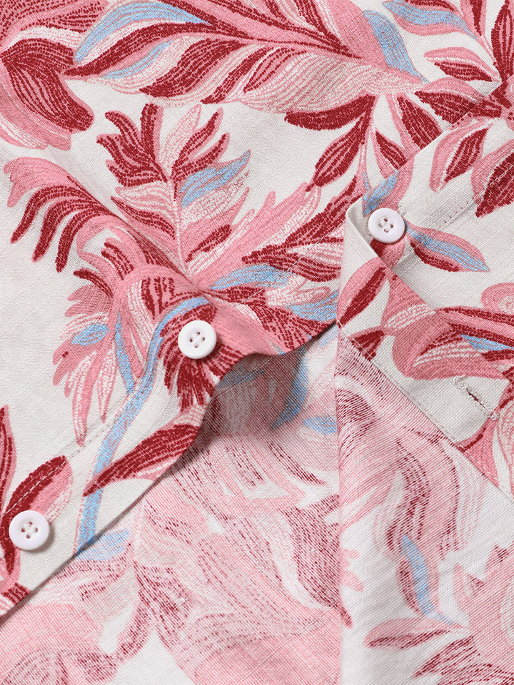 Chemise Homme Hawaïenne Rose Tropicale à Fleurs Manches Courtes