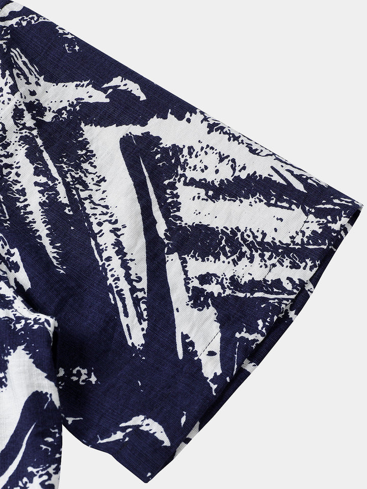 Chemise Homme Bleu Marine à Manches Courtes à Imprimé Géométrique Abstrait