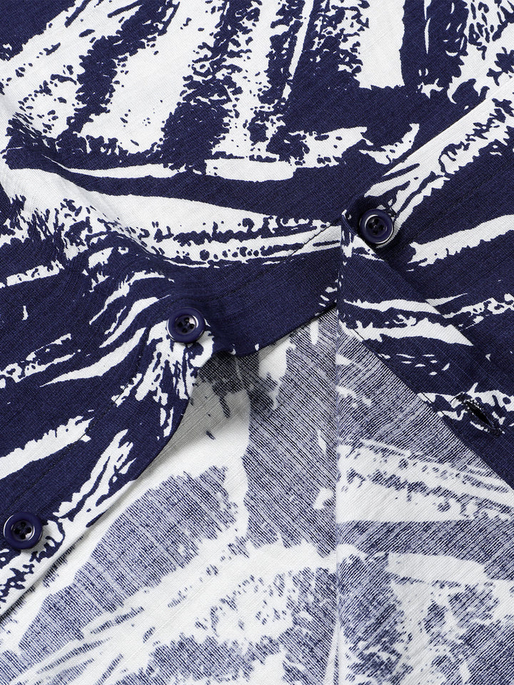 Chemise Homme Bleu Marine à Manches Courtes à Imprimé Géométrique Abstrait