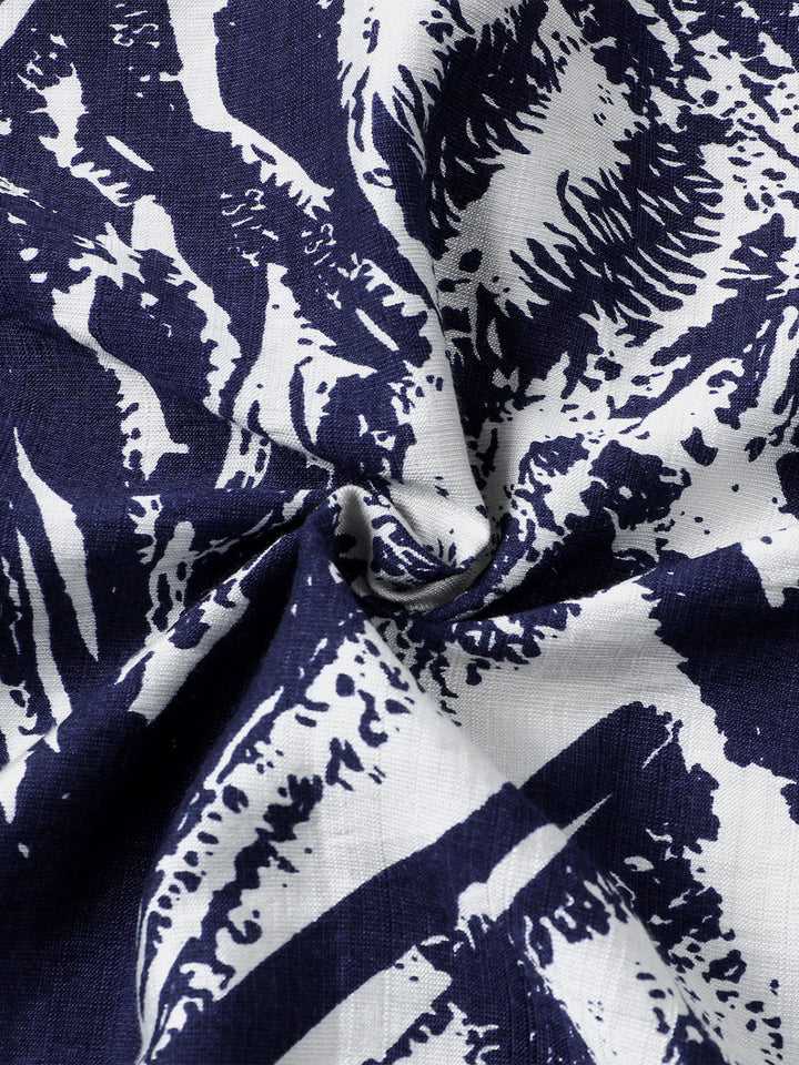 Chemise Homme Bleu Marine à Manches Courtes à Imprimé Géométrique Abstrait