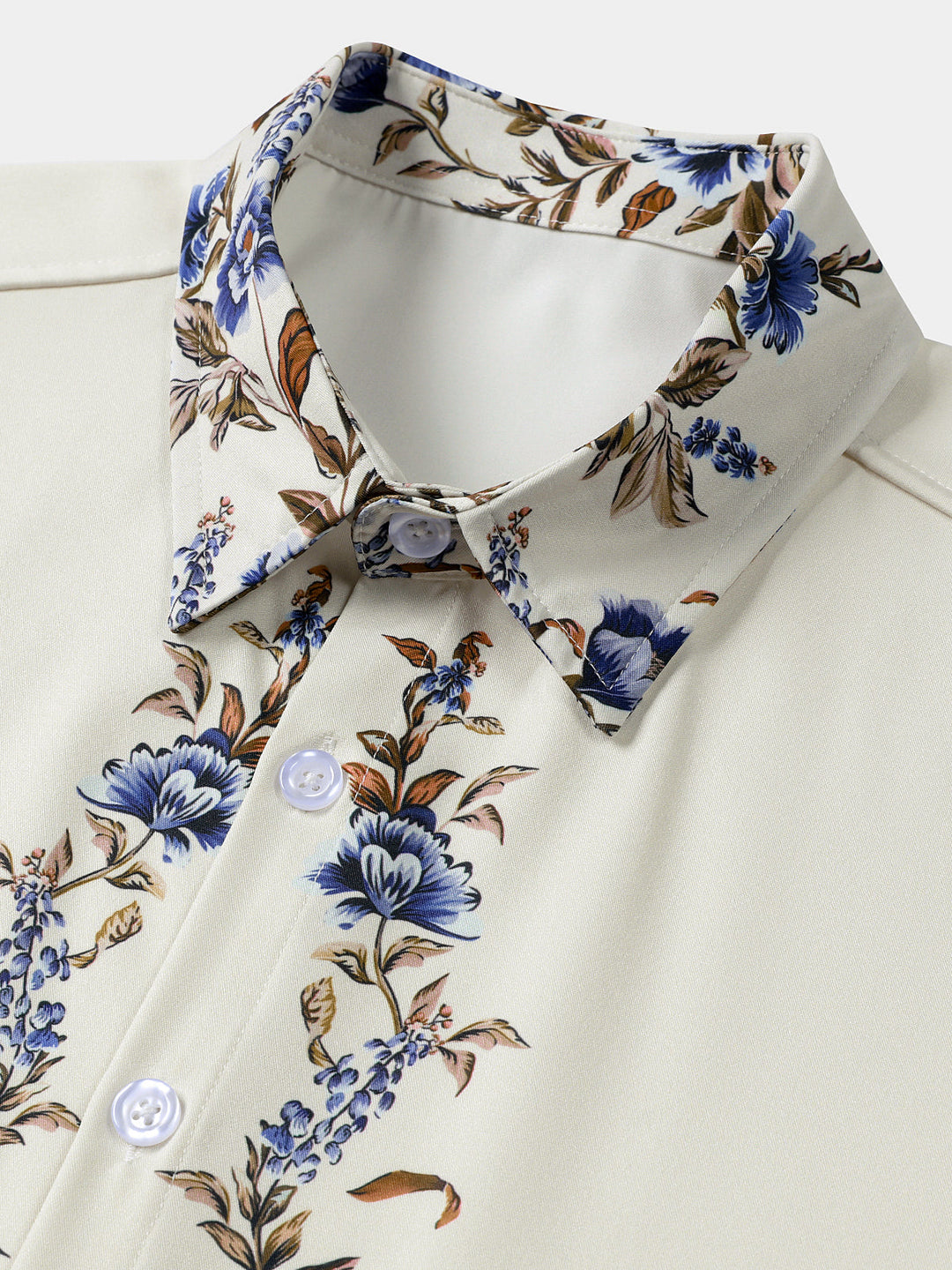 Chemise Homme Crème à Motif Vigne Florale Bleue Décontractée d’Été Manches Courtes