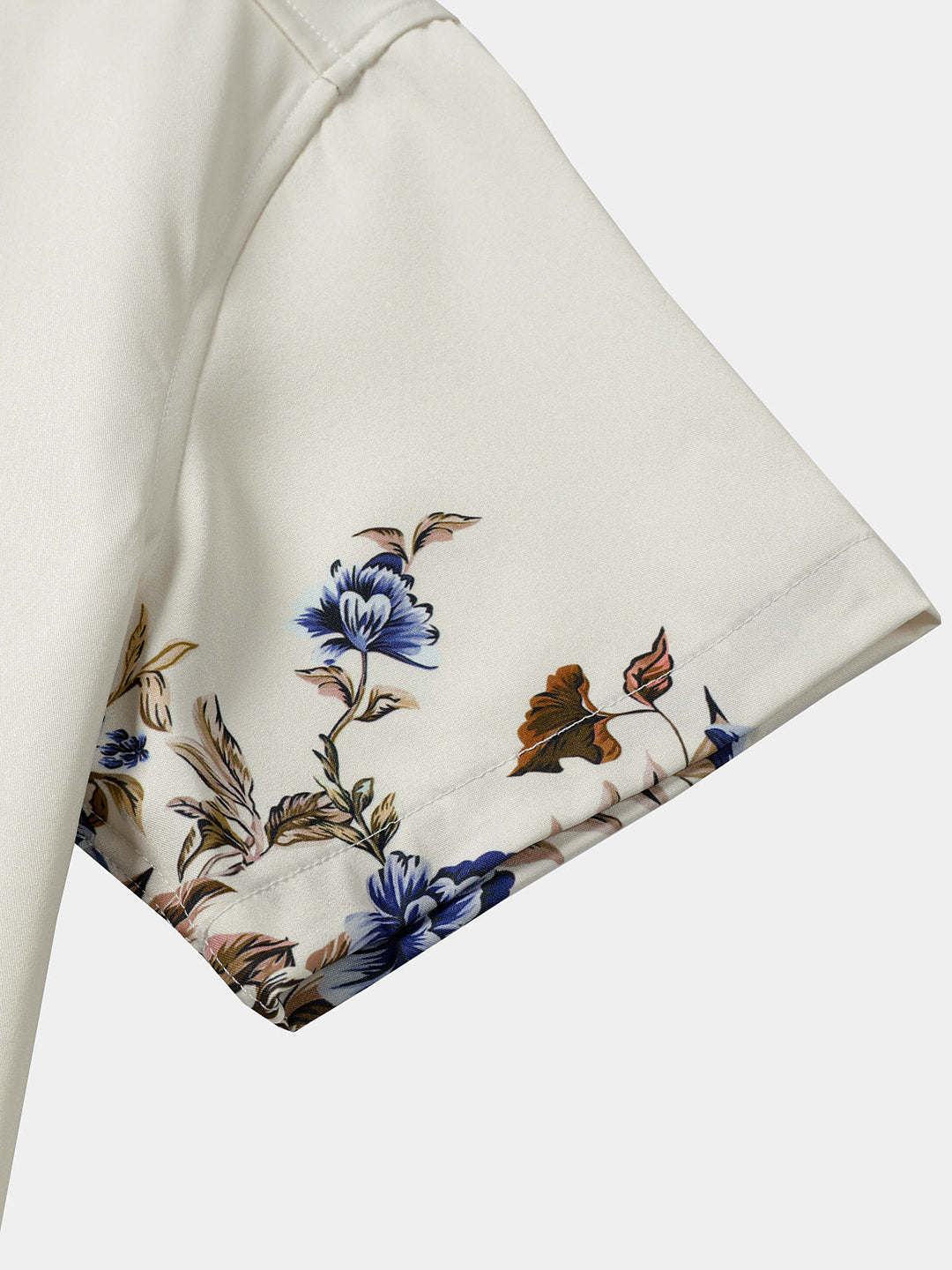 Chemise Homme Crème à Motif Vigne Florale Bleue Décontractée d’Été Manches Courtes