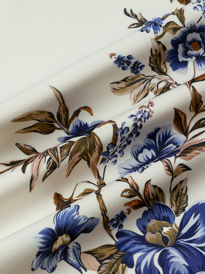 Chemise Homme Crème à Motif Vigne Florale Bleue Décontractée d’Été Manches Courtes