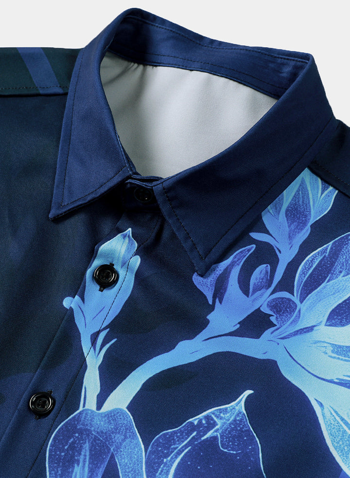 Chemise Homme Bleu Marine à Imprimé Floral Décontractée Manches Courtes