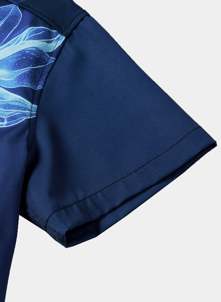 Chemise Homme Bleu Marine à Imprimé Floral Décontractée Manches Courtes