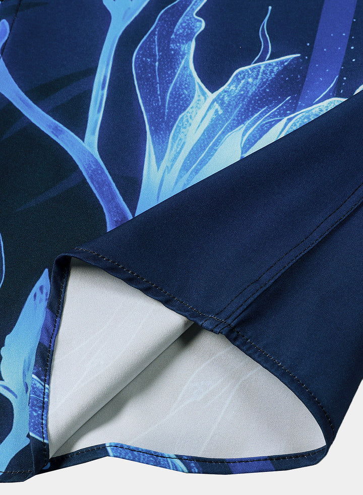 Chemise Homme Bleu Marine à Imprimé Floral Décontractée Manches Courtes