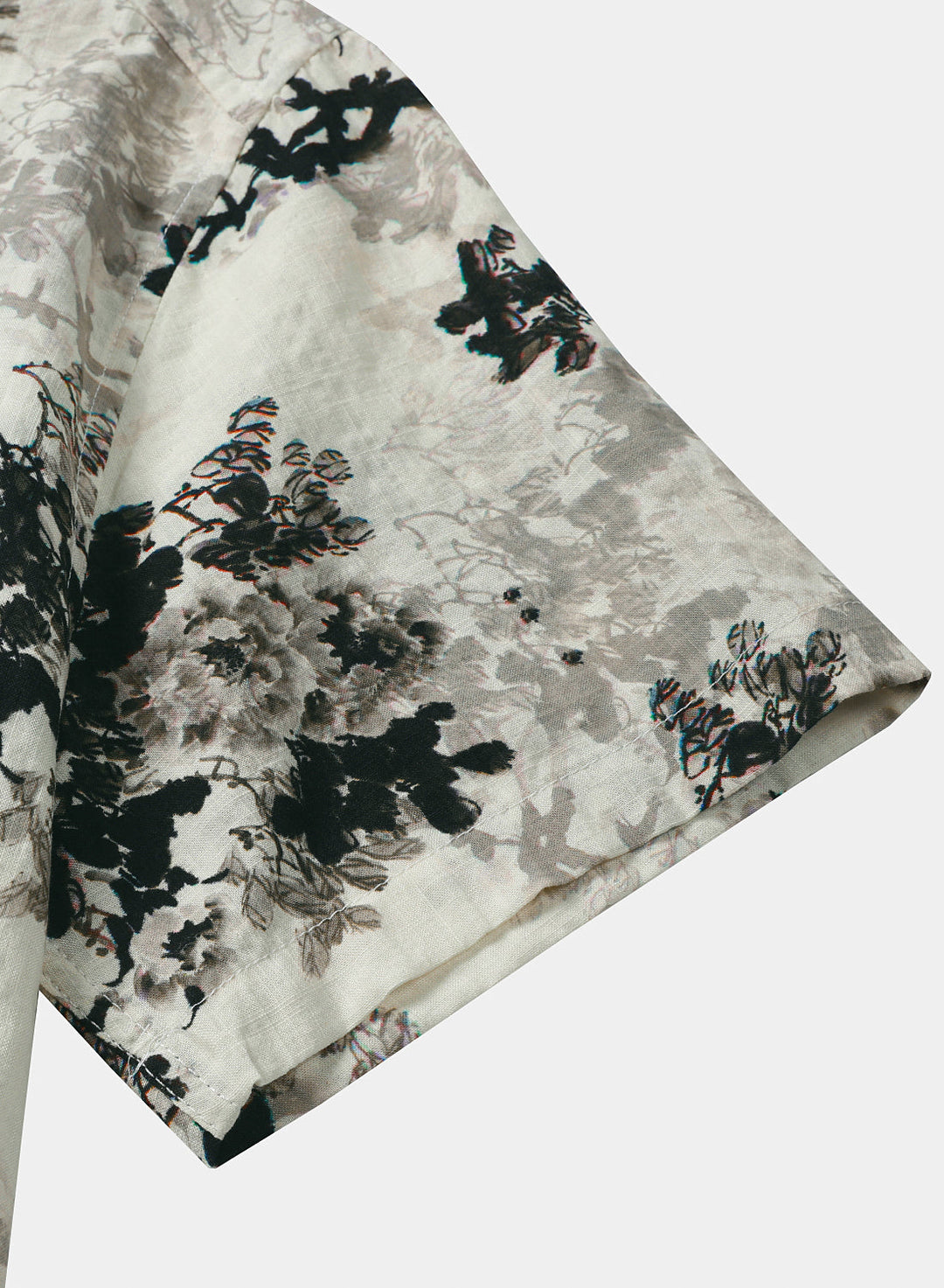 Chemise Homme Beige à Imprimé Floral Effet Encre Lavée Décontractée Manches Courtes