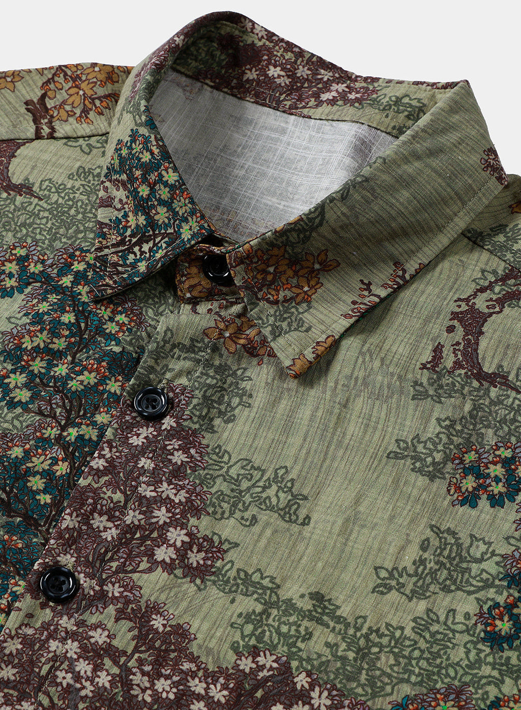 Chemise Casual à Manches Courtes Verte Vintage avec Imprimé Woodland pour Homme