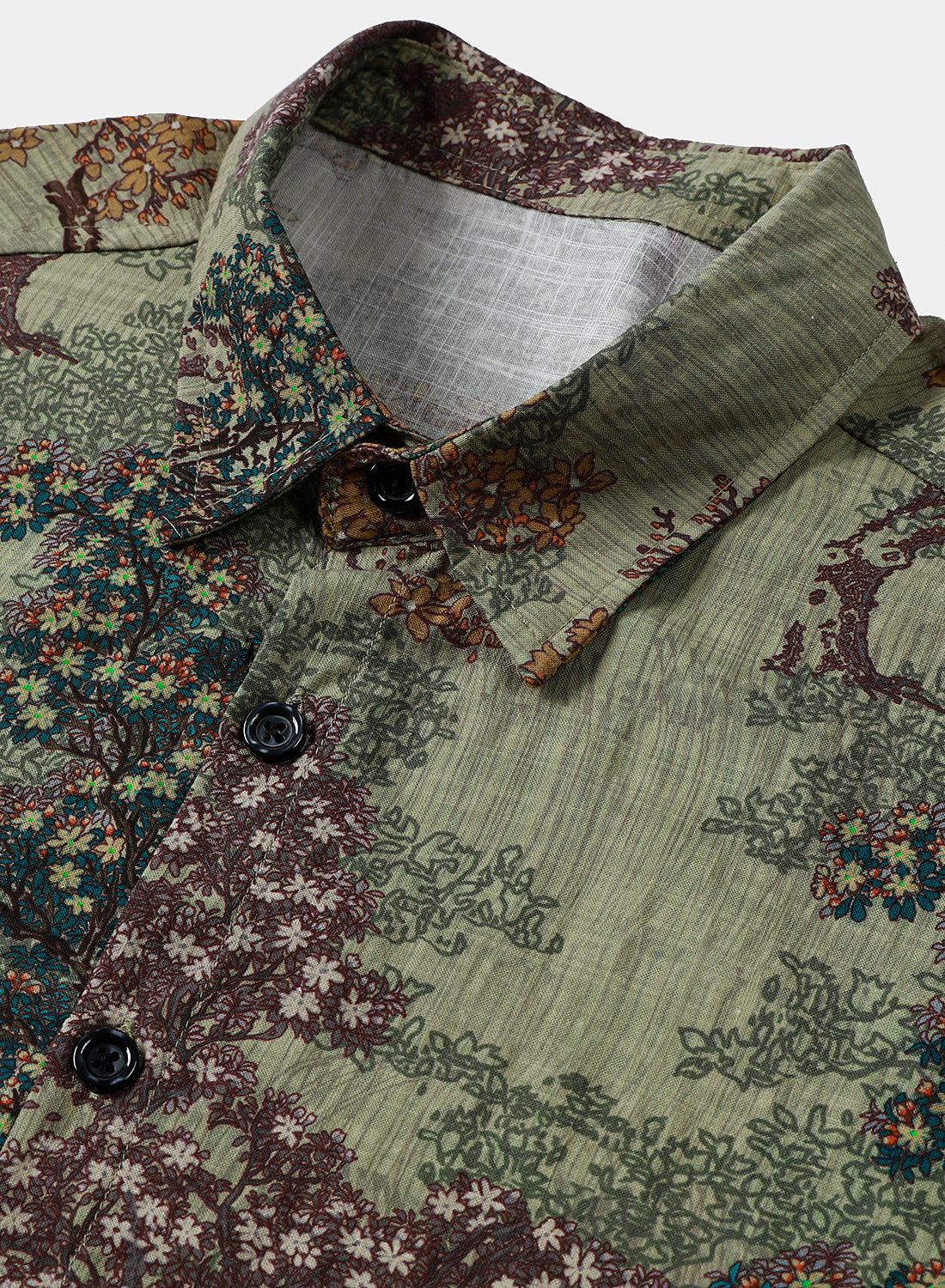 Chemise Casual à Manches Courtes Verte Vintage avec Imprimé Woodland pour Homme