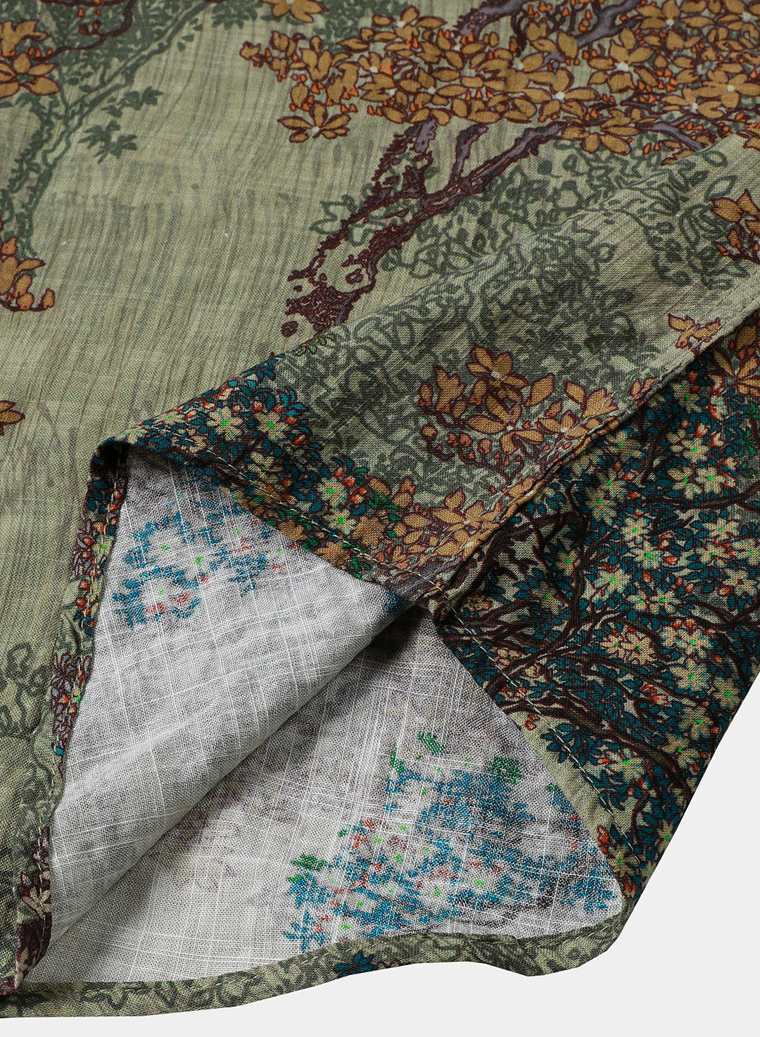 Chemise décontractée vintage à manches courtes verte avec imprimé forêt pour homme