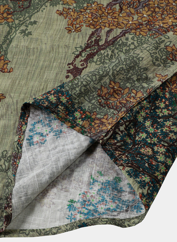 Chemise décontractée vintage à manches courtes verte avec imprimé forêt pour homme