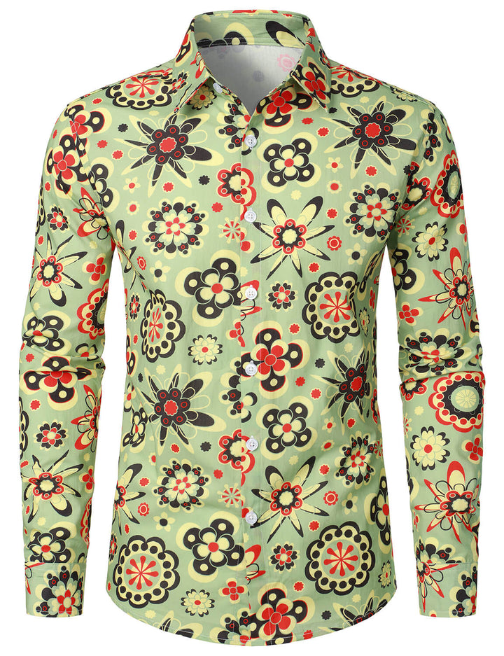 Chemise boutonnée à manches longues en coton à imprimé floral pour homme