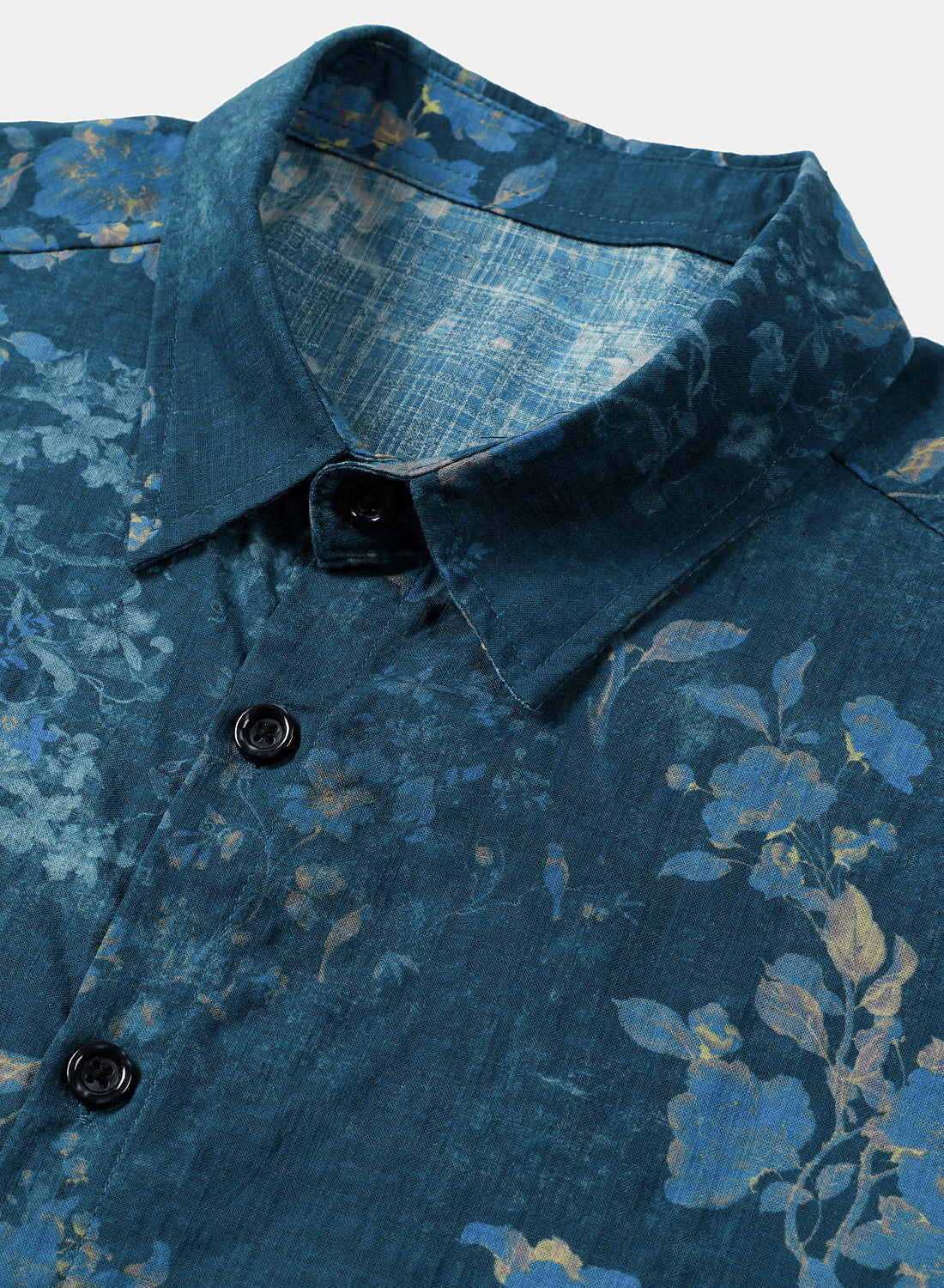 Chemise Décontractée à Manches Courtes avec Imprimé Floral Aquarelle en Bleu pour Homme