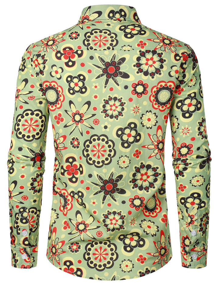 Chemise boutonnée à manches longues en coton à imprimé floral pour homme