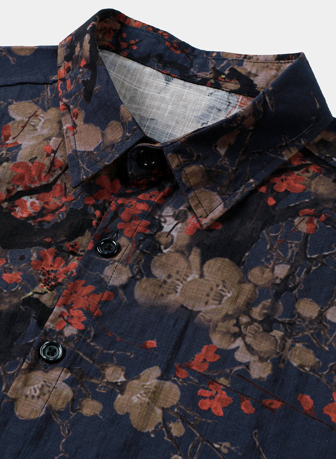 Chemise Homme Bleu Marine à Imprimé Floral Artistique Décontractée Manches Courtes