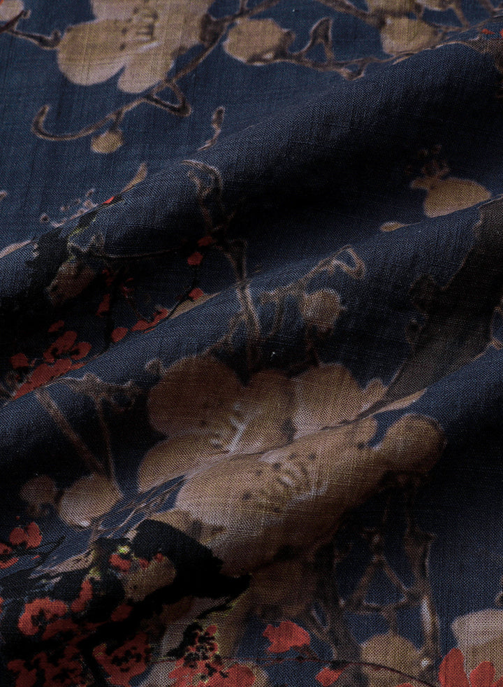 Chemise Homme Bleu Marine à Imprimé Floral Artistique Décontractée Manches Courtes