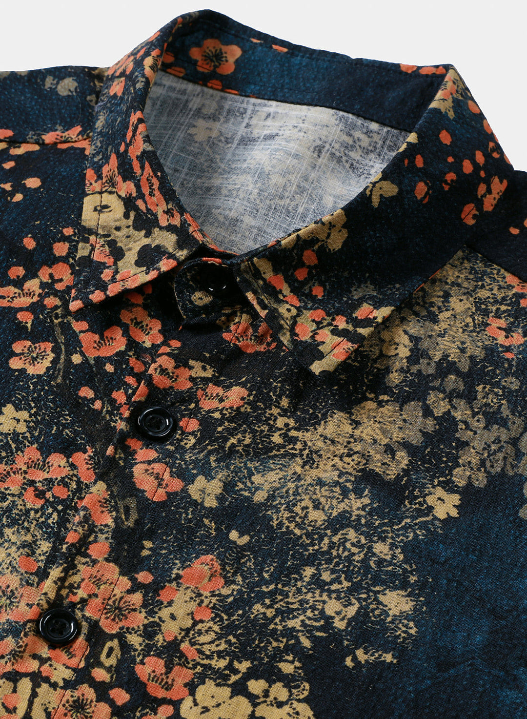 Chemise Homme Bleu Marine à Imprimé Floral Abstrait Décontractée Manches Courtes