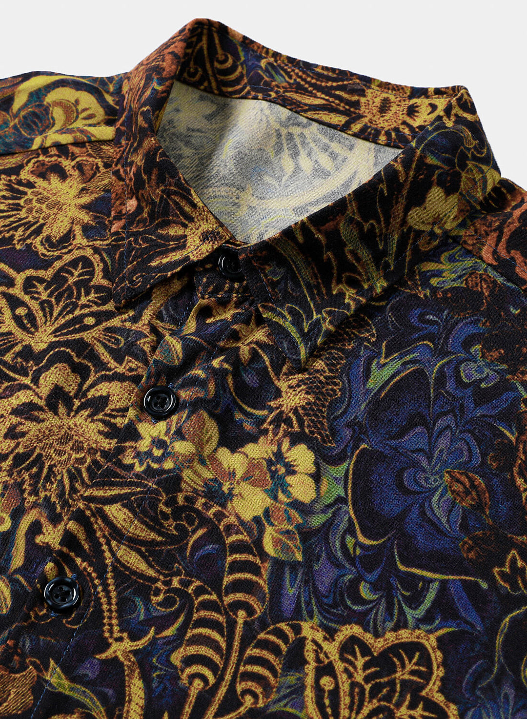 Chemise Homme Jaune à Imprimé Floral Rétro 100% Rayon Style Resort Manches Courtes