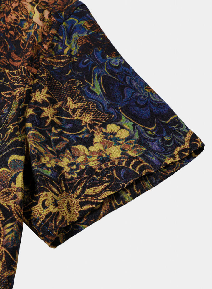 Chemise Homme Jaune à Imprimé Floral Rétro 100% Rayon Style Resort Manches Courtes