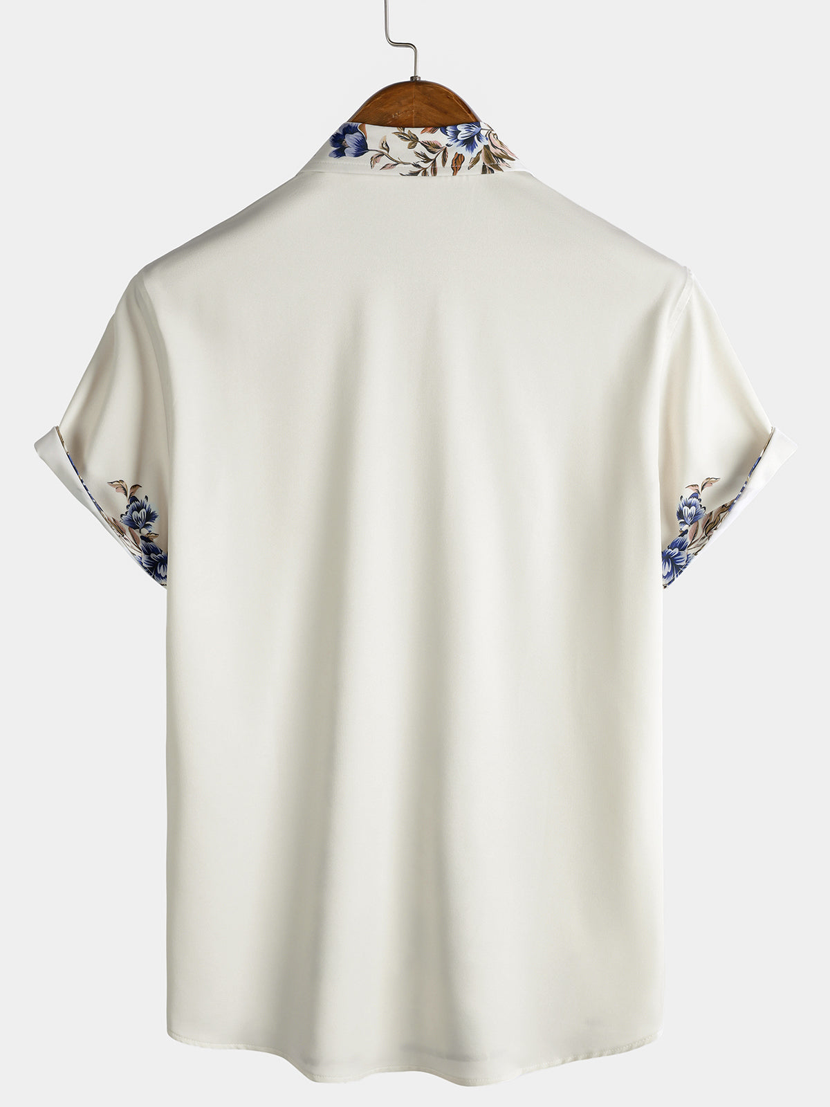 Chemise Homme Crème à Motif Vigne Florale Bleue Décontractée d’Été Manches Courtes