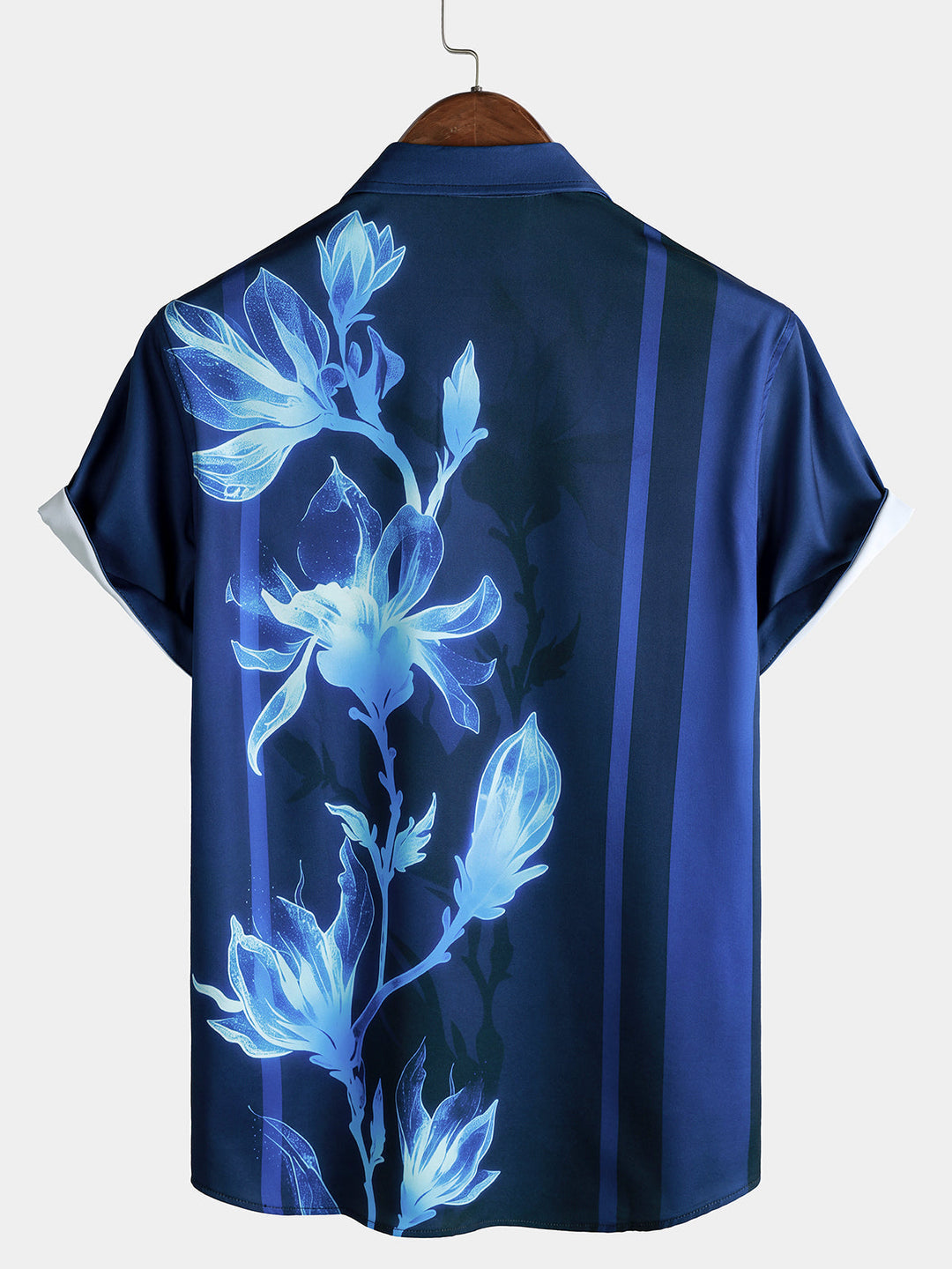 Chemise Homme Bleu Marine à Imprimé Floral Décontractée Manches Courtes