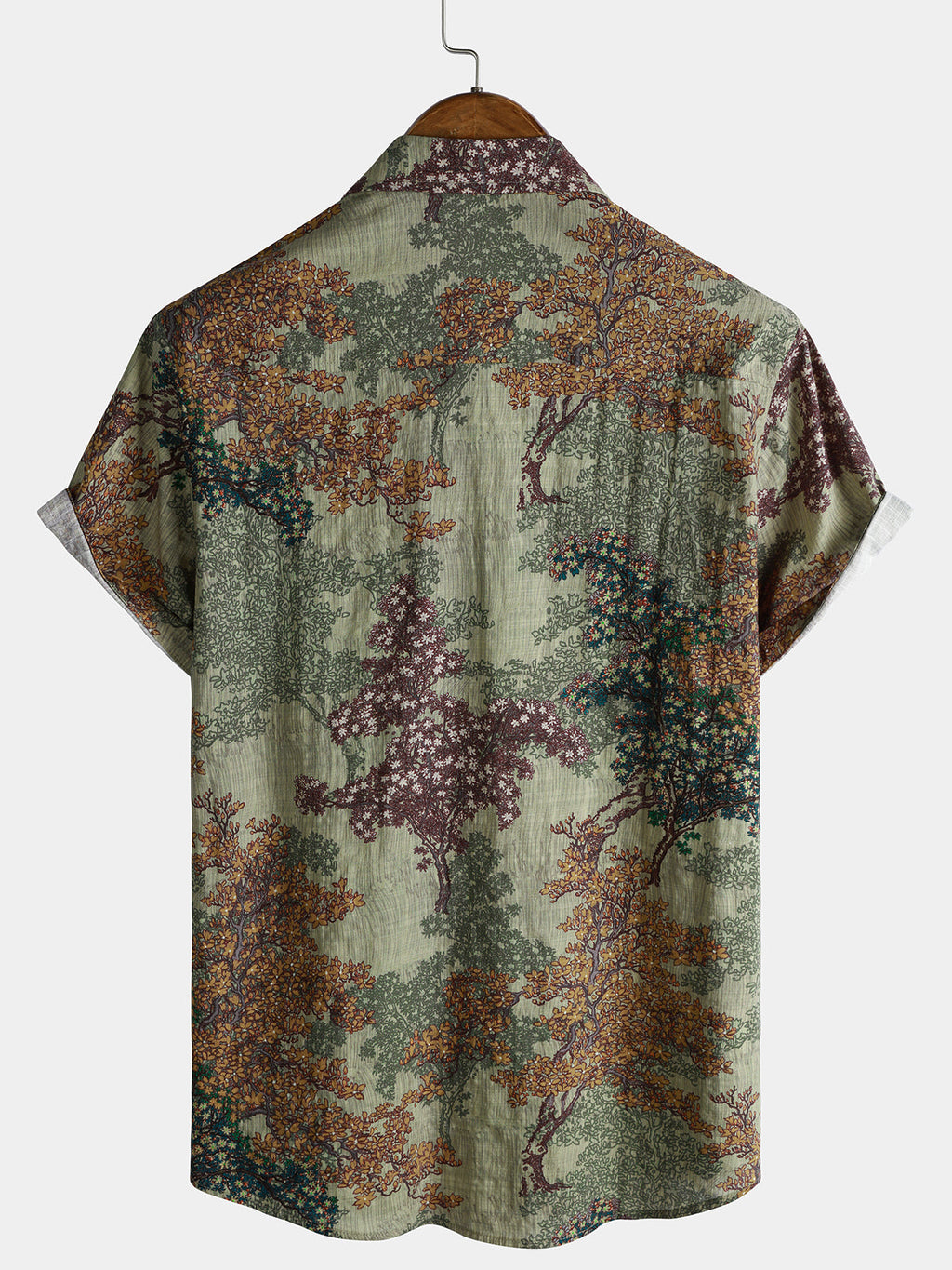 Chemise Casual à Manches Courtes Verte Vintage avec Imprimé Woodland pour Homme