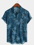 Chemise Décontractée à Manches Courtes avec Imprimé Floral Aquarelle en Bleu pour Homme