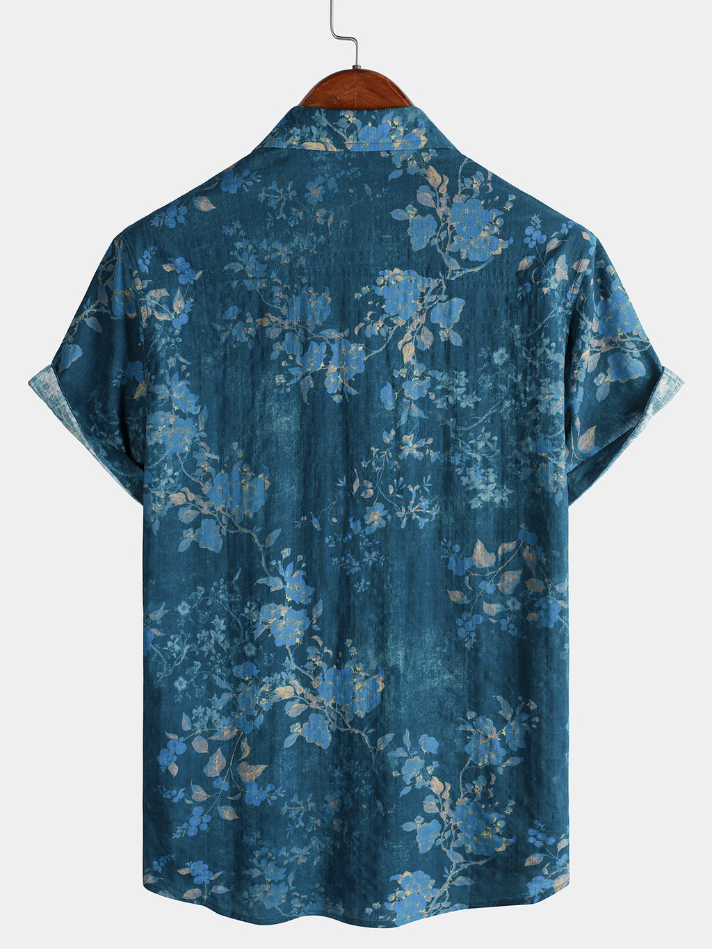 Chemise Décontractée à Manches Courtes avec Imprimé Floral Aquarelle en Bleu pour Homme