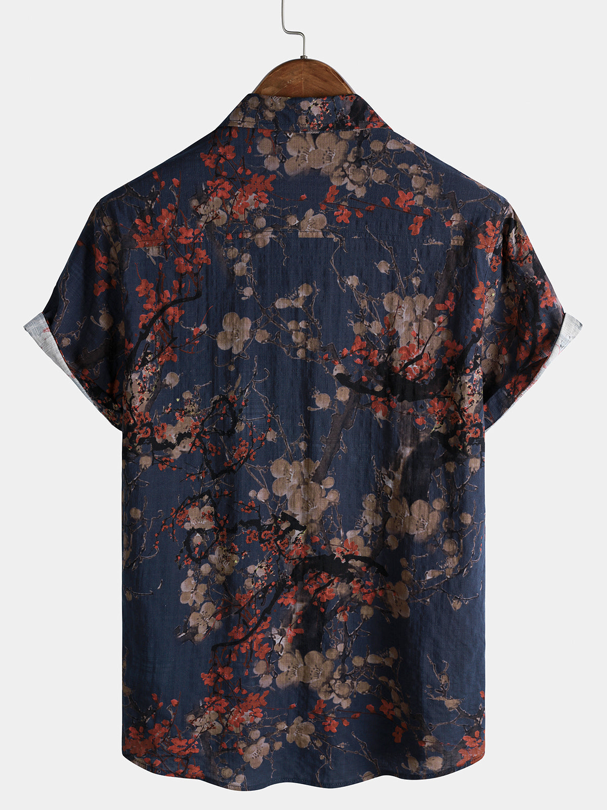 Chemise Homme Bleu Marine à Imprimé Floral Artistique Décontractée Manches Courtes