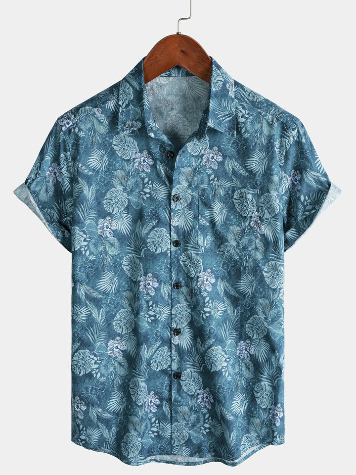 Chemise Homme à Imprimé Floral Tropical Légère et Respirante Décontractée Manches Courtes