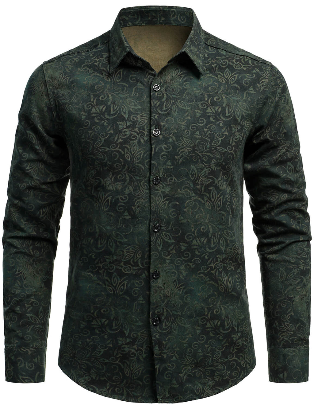 Chemise à manches longues verte à imprimé vintage pour homme