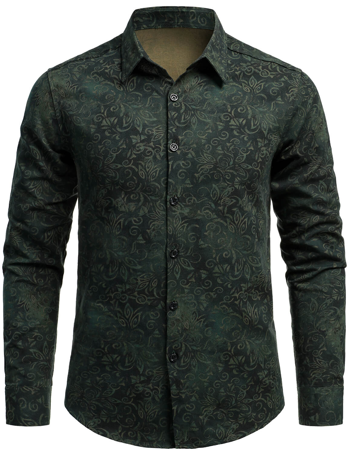 Chemise à manches longues verte à imprimé vintage pour homme