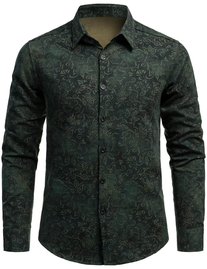 Chemise à manches longues verte à imprimé vintage pour homme