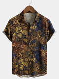 Chemise Homme Jaune à Imprimé Floral Rétro 100% Rayon Style Resort Manches Courtes