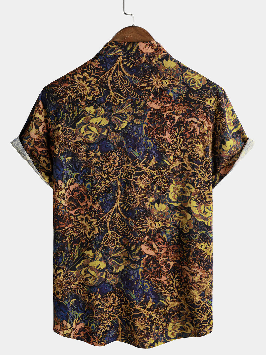 Chemise Homme Jaune à Imprimé Floral Rétro 100% Rayon Style Resort Manches Courtes