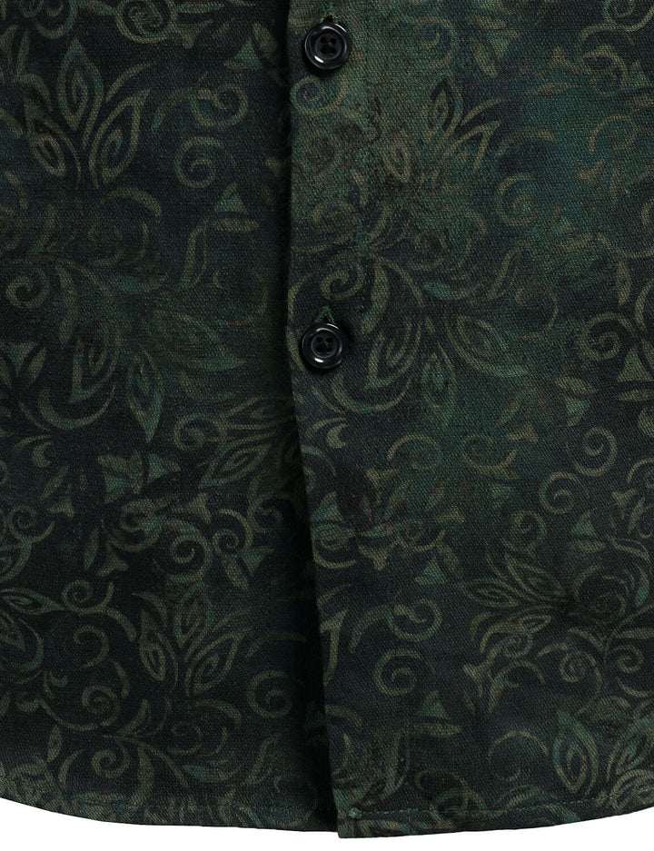 Chemise à manches longues verte à imprimé vintage pour homme