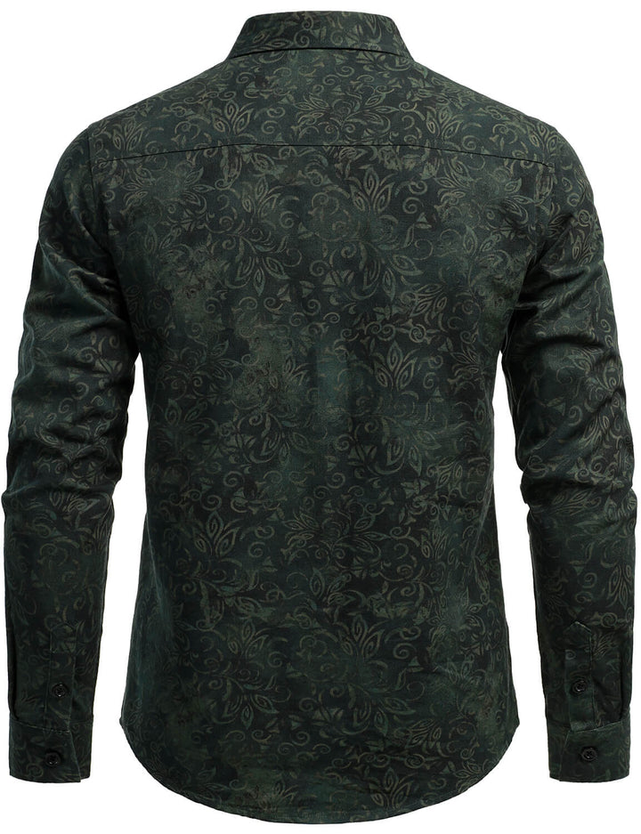 Chemise à manches longues verte à imprimé vintage pour homme