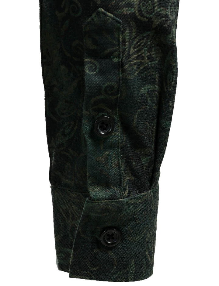 Chemise à manches longues verte à imprimé vintage pour homme