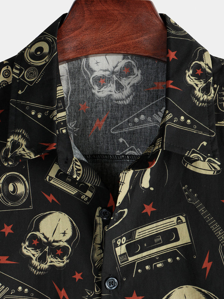 Chemise hawaïenne drôle et cool pour hommes, crâne, musique, Punk Rock and Roll