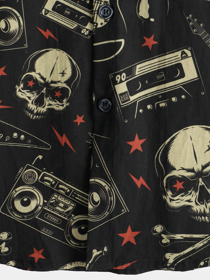 Chemise hawaïenne drôle et cool pour hommes, crâne, musique, Punk Rock and Roll