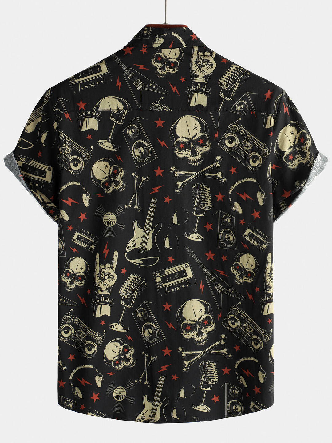 Chemise hawaïenne drôle et cool pour hommes, crâne, musique, Punk Rock and Roll