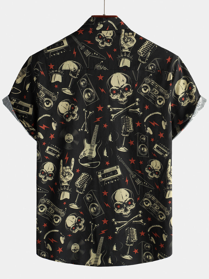 Chemise hawaïenne drôle et cool pour hommes, crâne, musique, Punk Rock and Roll