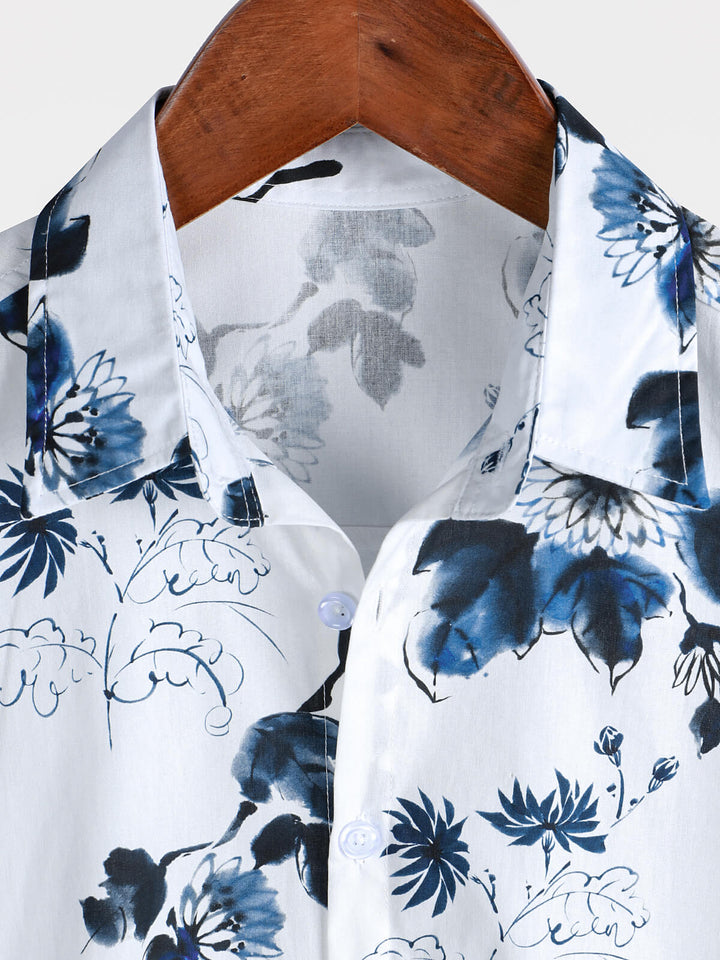 Chemise décontractée à manches courtes en coton à fleurs pour homme